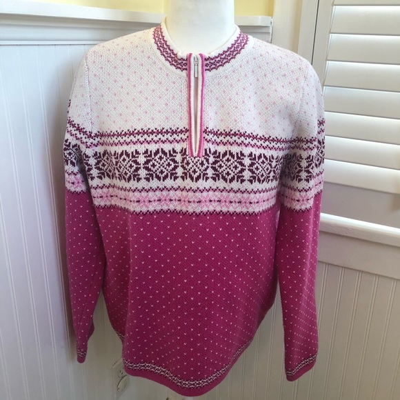 Hanna Andersson Sweaters - Hanna Andersson Pink 1/4 Zip Fair Isle Icelandic Fleece Size Small
